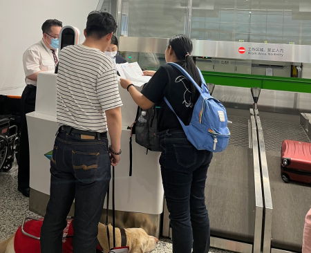 自成都天府机场开航以来，东航首次保障携带导盲犬的旅客出行